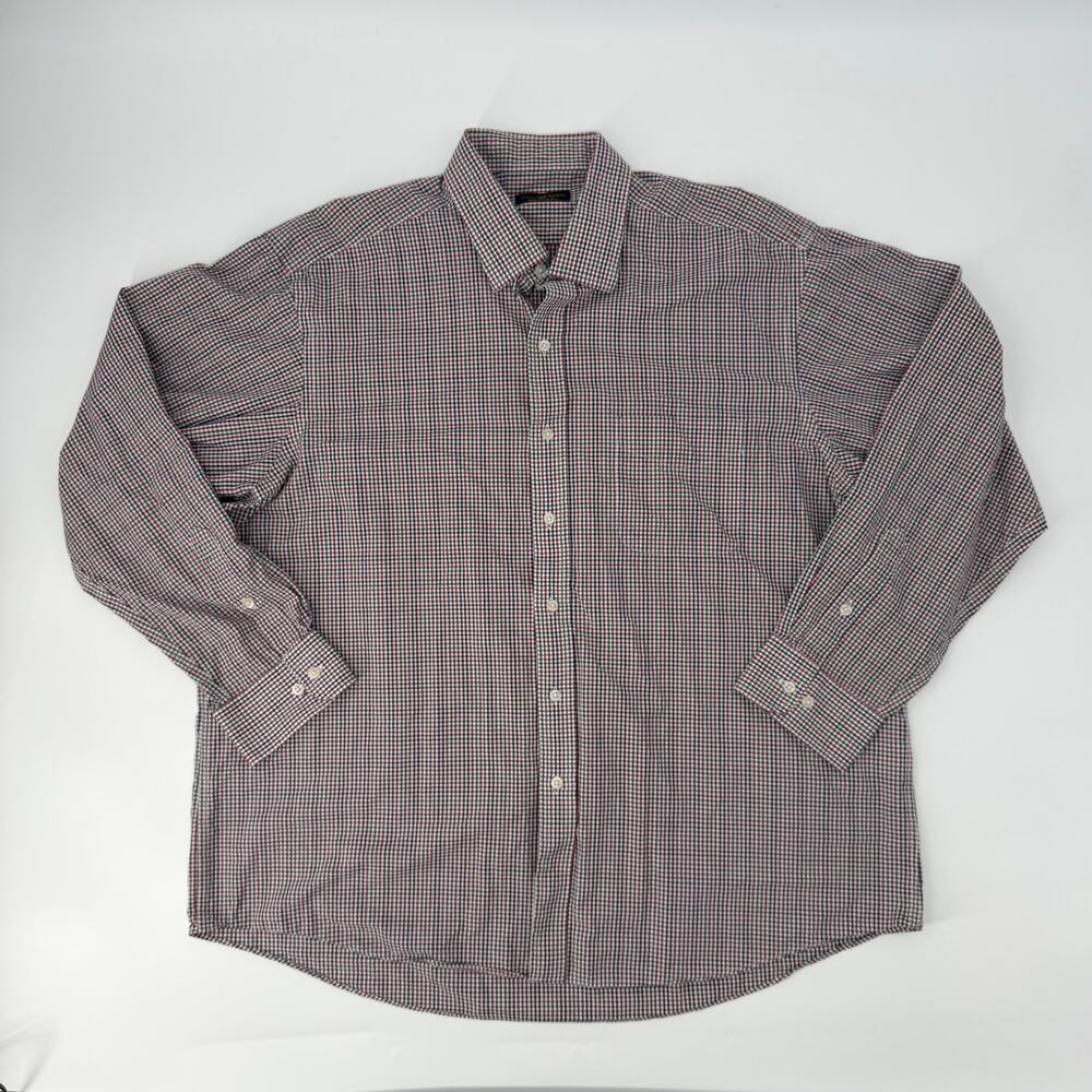 Club Room Button Down Shirt Mens L Red Blue Check Plaid Long Sleeve Cotton